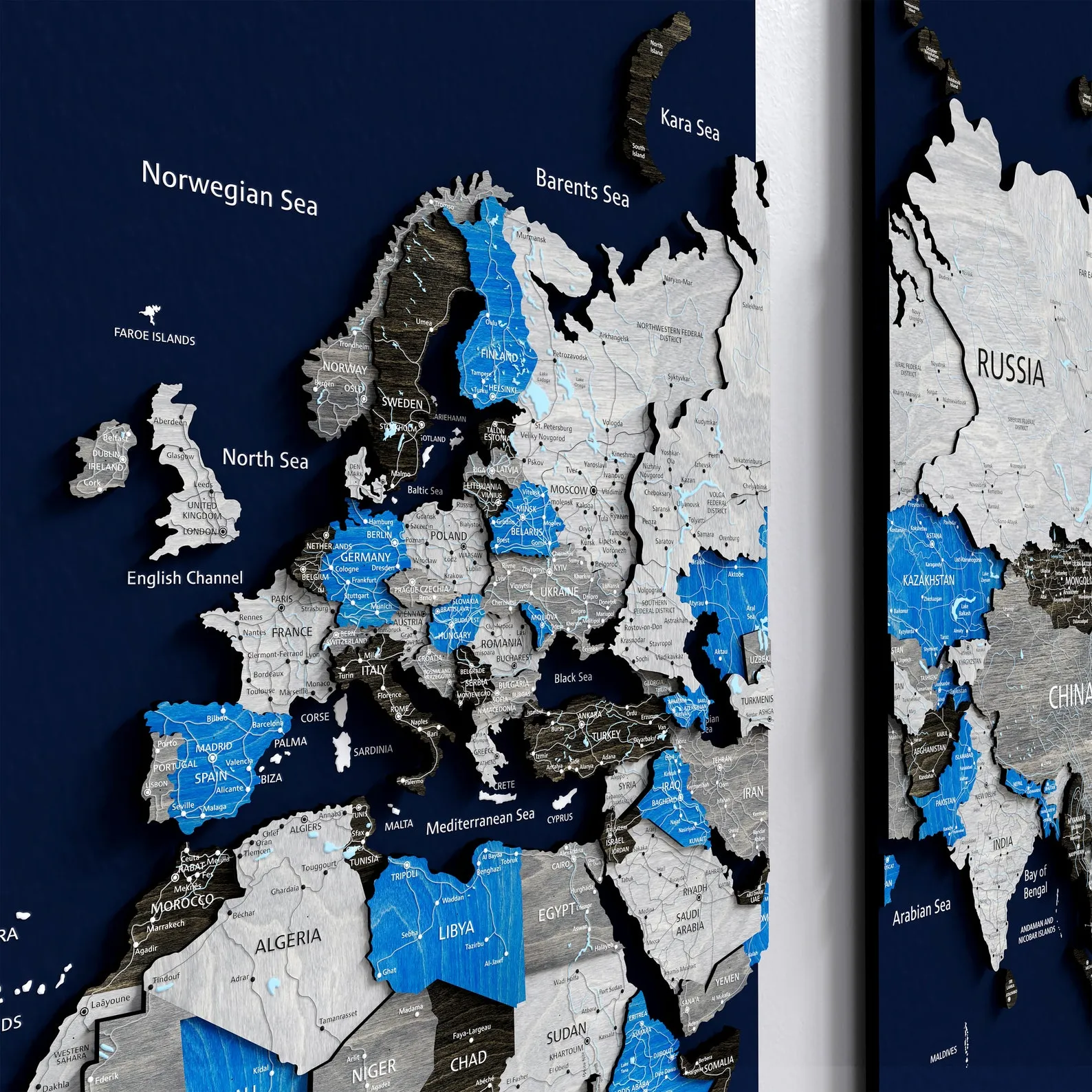 Layered Wooden World Map Wall Panel With Push Pin Travel Markers