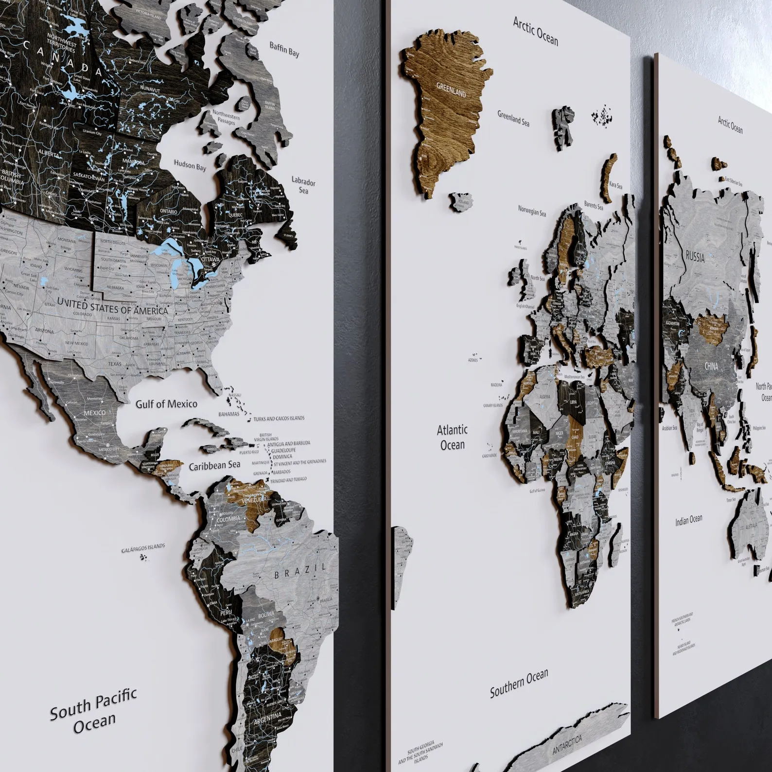 Three Dimensional Wooden World Map Floating Wall Art Board