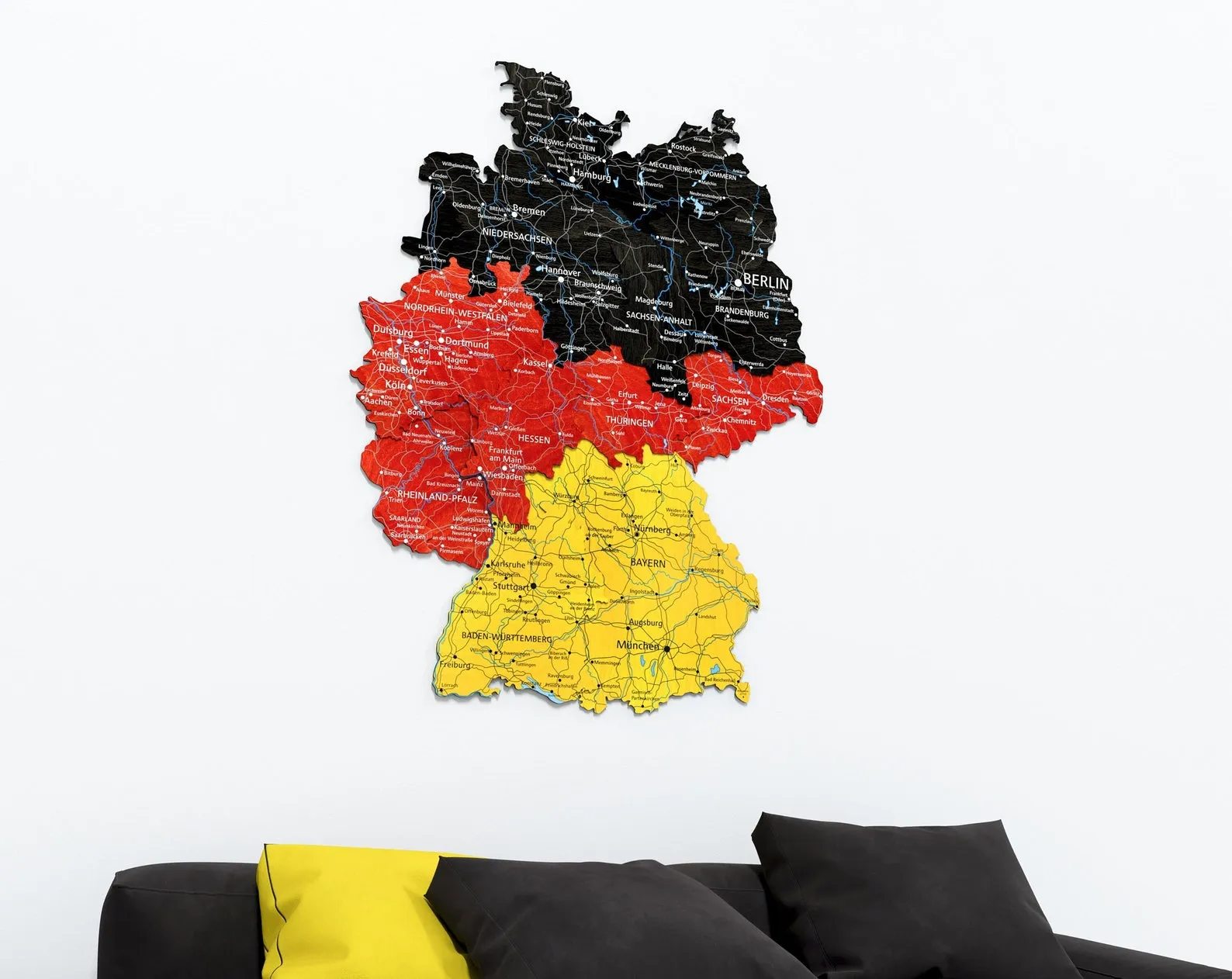 Germany Wooden Wall Map With Hidden Backing For Apartment Decor