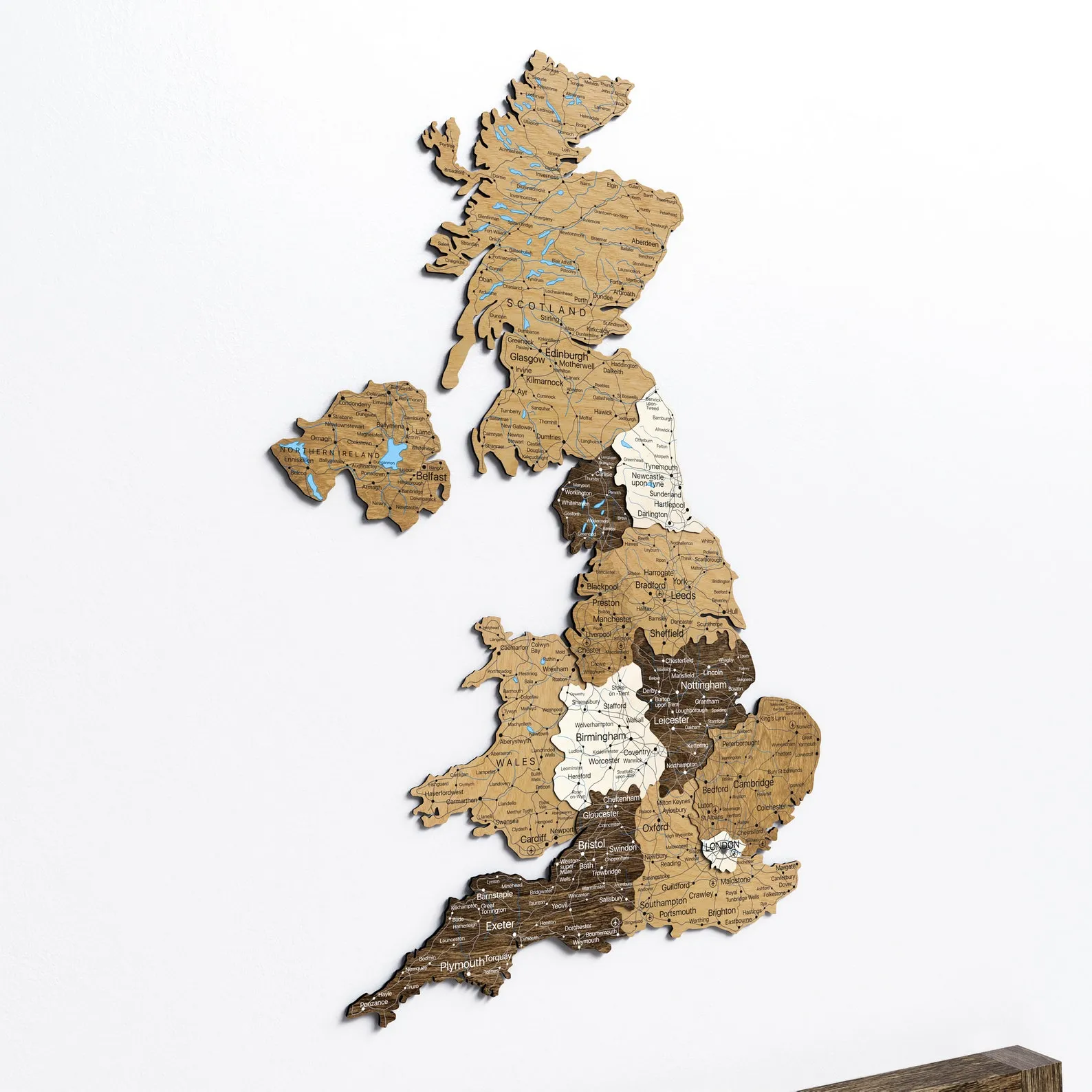 United Kingdom Layered Wooden Map Wall Art For Home Interiors