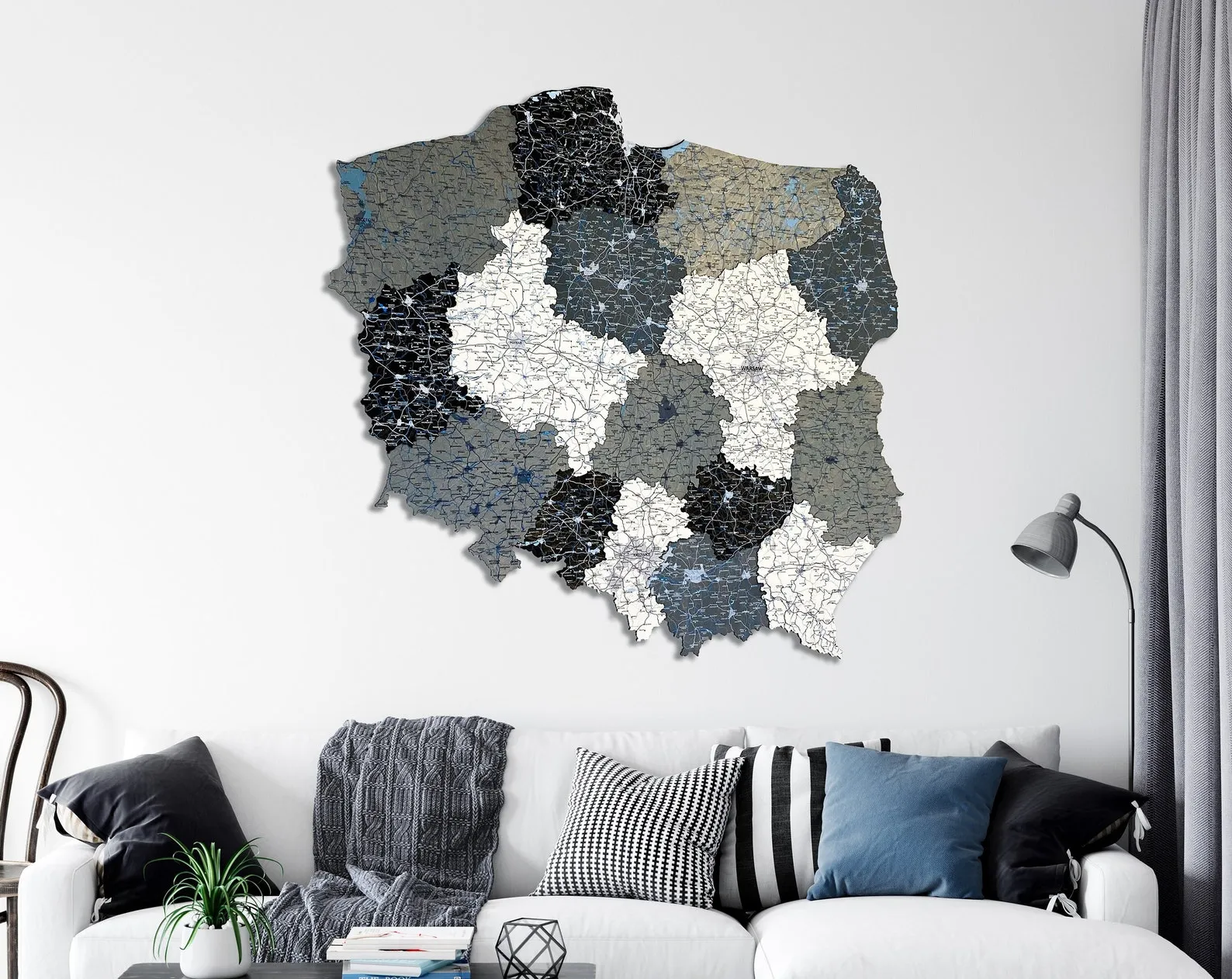 Poland Three Dimensional Wooden Wall Map With City And Road Engraving