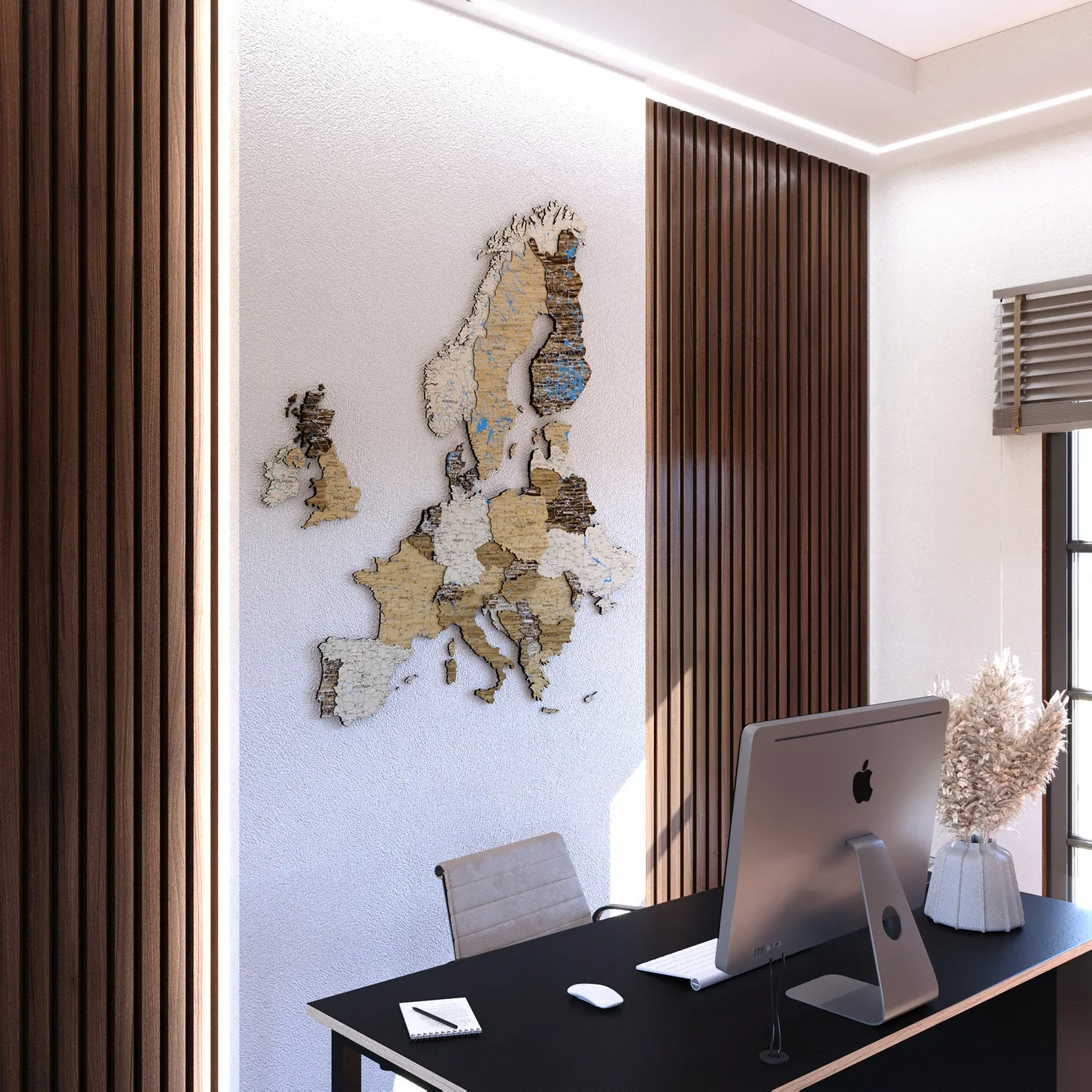 Three Dimensional Europe Wooden Map Office Wall Decor Panel