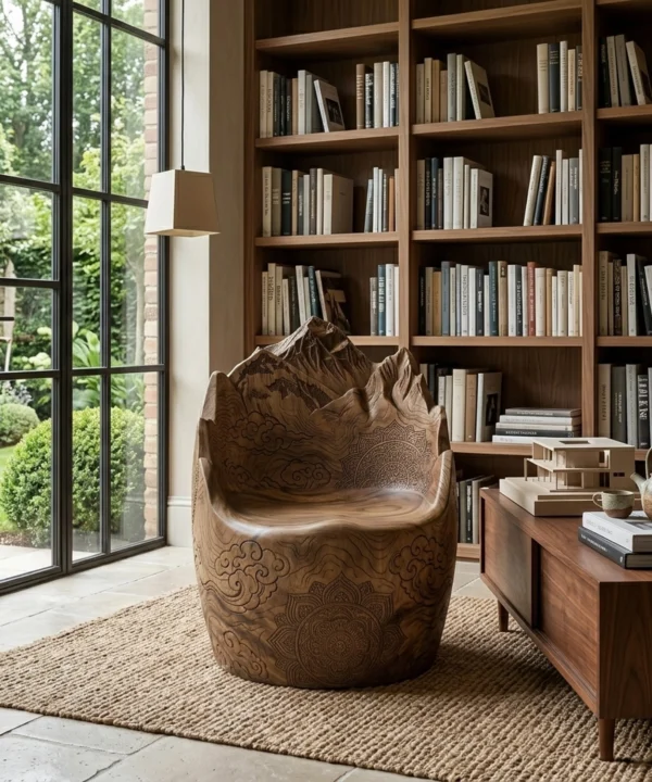 Wooden Mount Everest Chair Majestic Peak Silhouette Unique Accent Seating