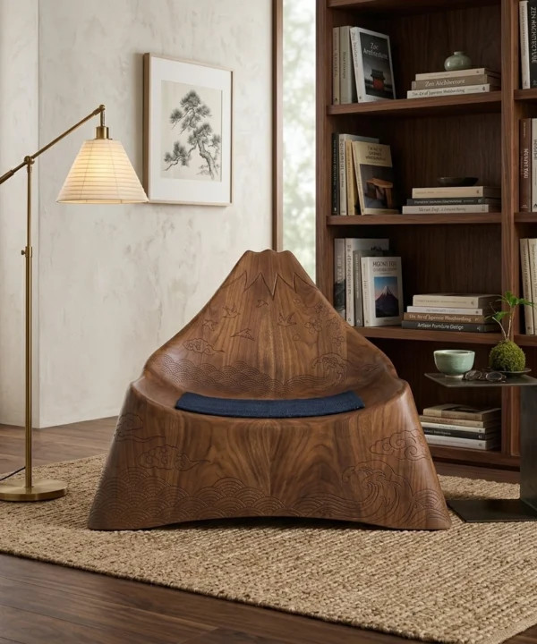 Wooden Mount Fuji Chair Iconic Peak Shape Nature Inspired Accent Armchair