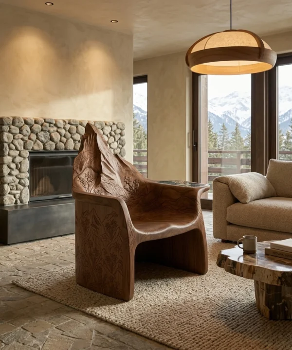 Wooden Mount Matterhorn Chair Alpine Peak Shape Unique Living Room Seating