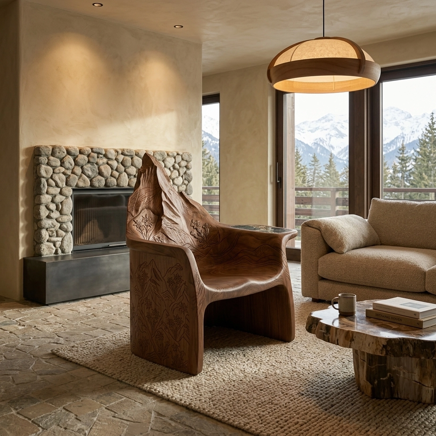 Wooden Mount Matterhorn Chair Alpine Peak Shape Unique Living Room Seating