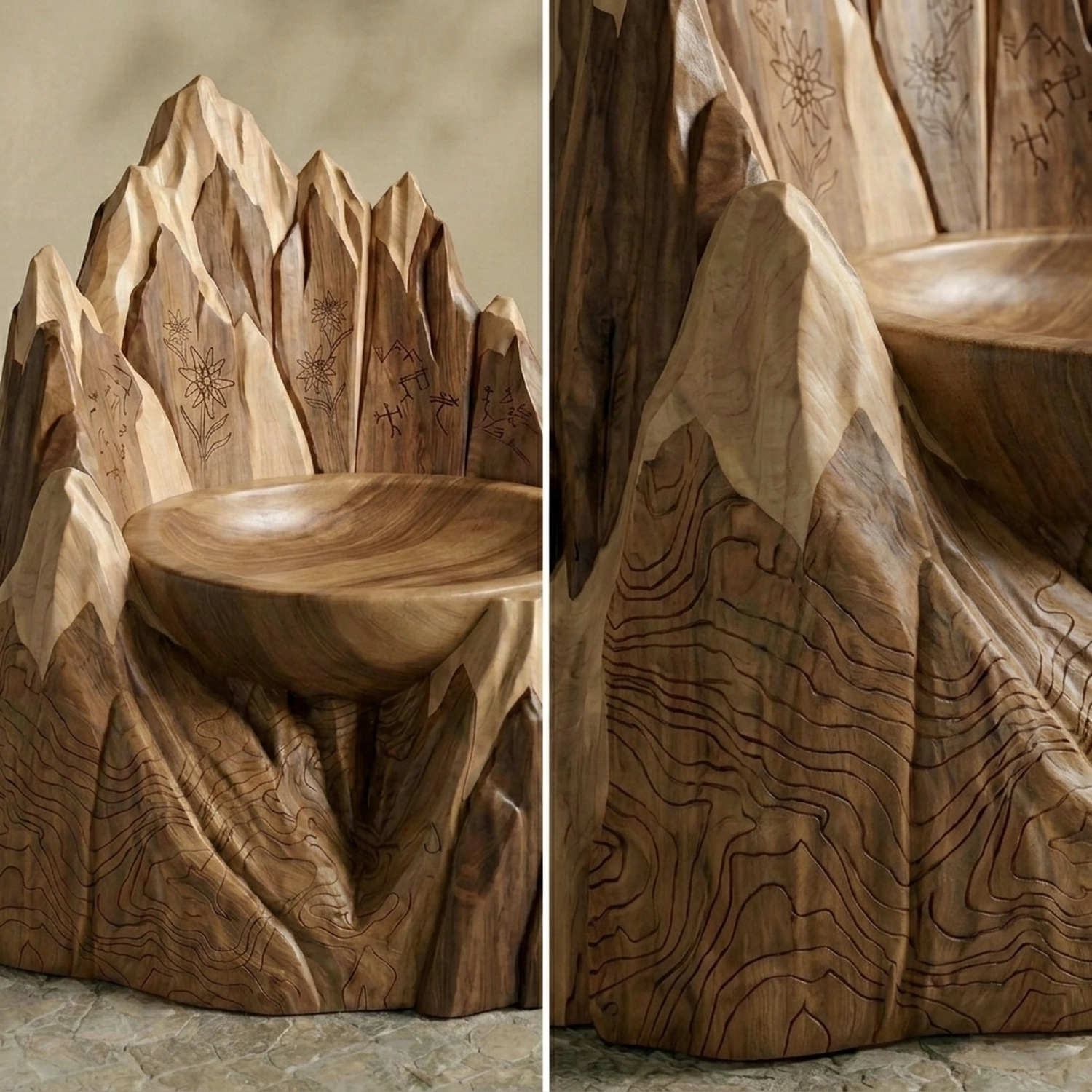 Wooden Mount Kailash Chair Sacred Peak Silhouette Carved Wood Accent Chair - Image 2