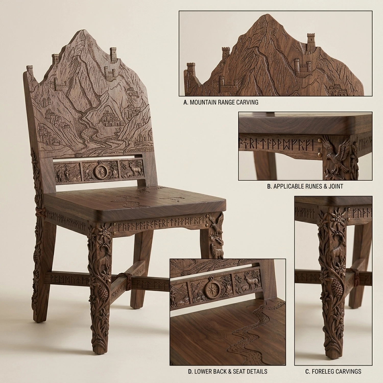 Wooden Mount K2 Peak Chair Rugged Mountain Shape Artistic Accent Seating - Image 2