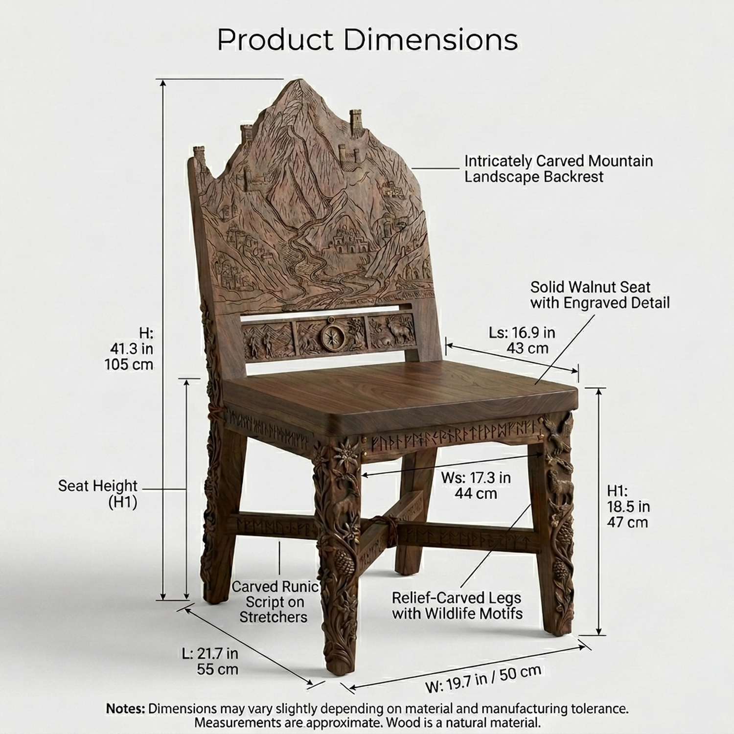 Wooden Mount K2 Peak Chair Rugged Mountain Shape Artistic Accent Seating - Image 3