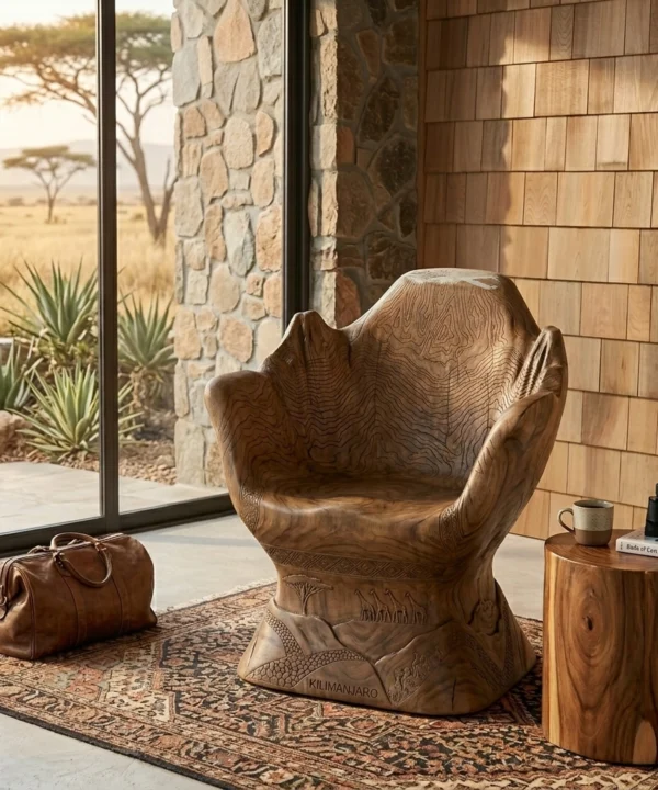 Wooden Mount Kilimanjaro Chair African Peak Silhouette Decorative Armchair
