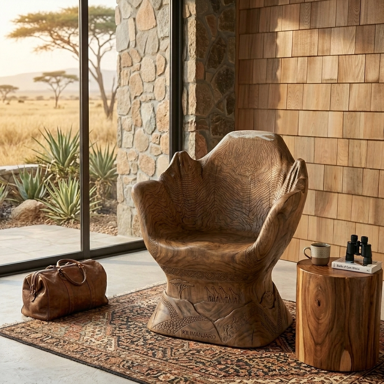 Wooden Mount Kilimanjaro Chair African Peak Silhouette Decorative Armchair