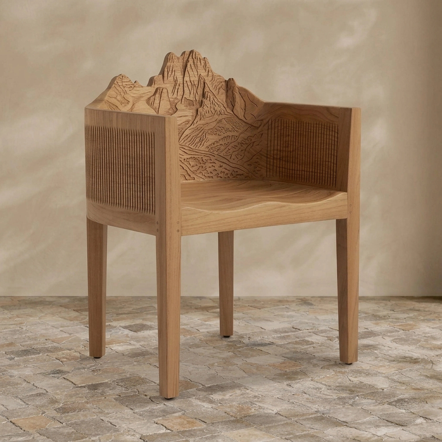Wooden Mount Kenya Chair Wildlife Nature Inspired Peak Shape Accent Chair