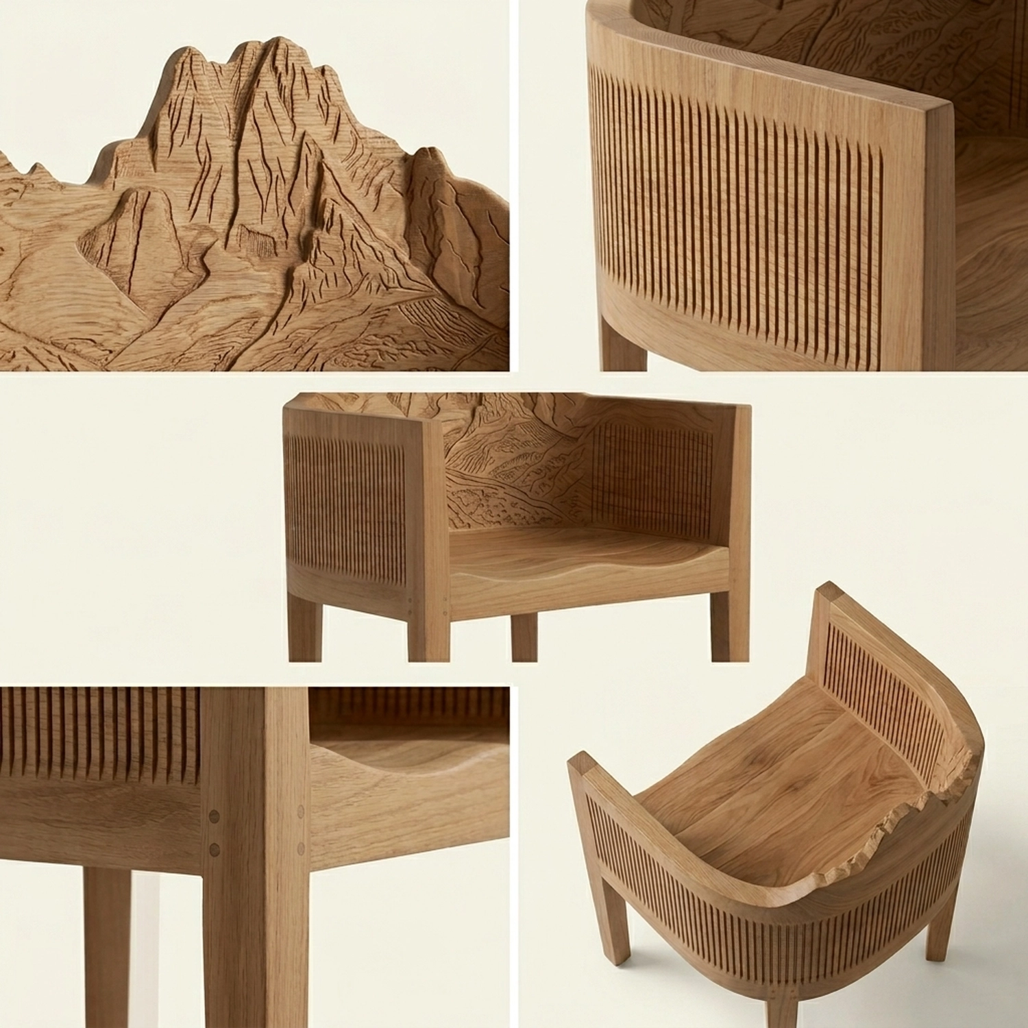 Wooden Mount Kenya Chair Wildlife Nature Inspired Peak Shape Accent Chair - Image 2